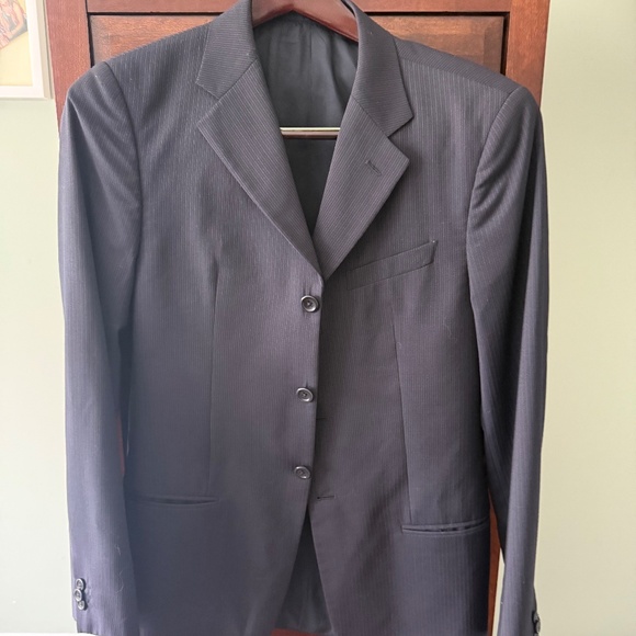 Armani Collezioni Black Pinstripe 3-Button Suit Jacket, 48R - Picture 1 of 6